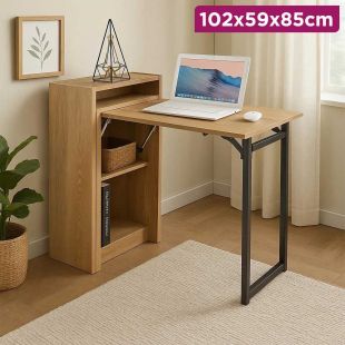 Folding Desk With Storage Shelves 102 x 59 x 85cm