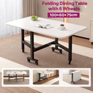 Folding Dining Table with 6 Wheels 100 x 60 x 75cm