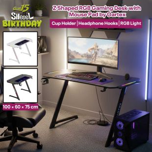 Z Shaped RGB Gaming Desk with Mouse Pad by Oartex