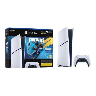 باقة جهاز PS5 Slim سعة 825 جيجا بايت إصدار ديجتال مع قسيمة لعبة Fortnite Flowering Chaos من Sony
