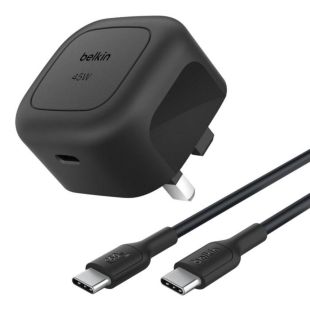 شاحن حائط USB-C PD بقوة 45 واط مع كيبل USB-C طول 1 متر من BELKIN