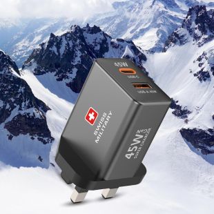 GaN Wall Charger 45W with USB-C Port and USB-A Port by Swiss Military