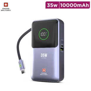 10000mAh 35W Power Bank with LED Display and Integrated USB-C Cable by Swiss Military