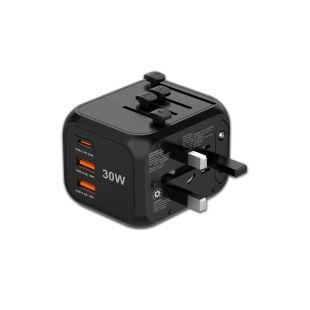 International Travel Charger 30W PD and 18W QC with USB-C and Dual USB-A Ports by X.Cell