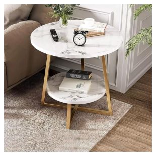 طاولة قهوة دائرية عصرية 2 طبقة 60 × 55 سم