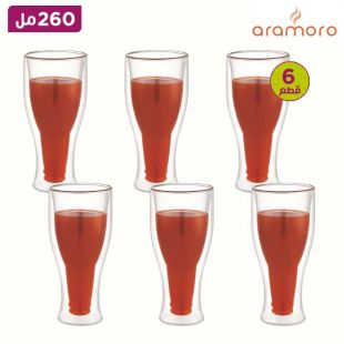 طقم اكواب من زجاج البورسليكات مزدوج الجدار سعة 260 مل 6 قطع من Aramoro