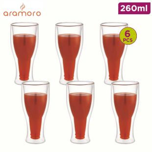 Aramoro Borosilicate Glass Double Wall Tumbler 260 Ml 6 Pcs