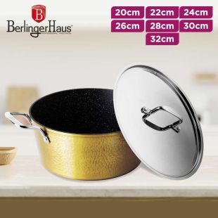 Hammered Casserole With Stainless Steel Lid And Handles - Gold Berlinger Haus