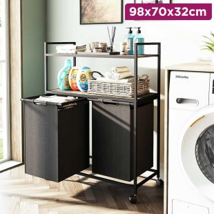 2 Tiers Trolley Organizer with Double Laundry Basket