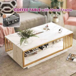 2 Tier Wooden Top Coffee Table with Metal Frame