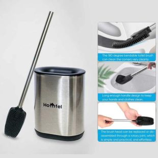 Flexible Head Silicone Toilet Brush with Holder