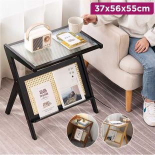 Glass Coffee Table With Mesh Back Panel For Storage 37 X 56 X 55cm