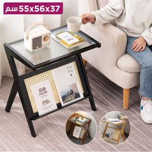 طاولة قهوة زجاجية مع لوحة خلفية شبكية للتخزين 37 × 56 × 55 سم
