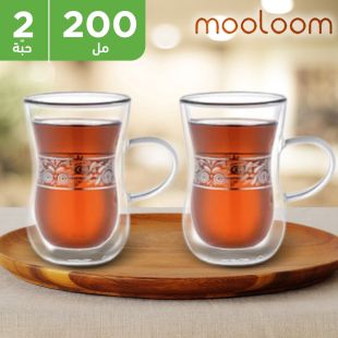 كوب شاي زجاجي مزدوج الجدار صناعة يدوية 2 حبة × 200 مل من Mooloom