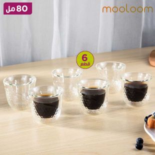 طقم اكواب قهوة مصنوع يدويًا من زجاج البورسليكات مزدوج الجدار 80 مل 6 قطعة من Mooloom