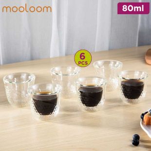 Mooloom Hand Made Borosilicate Glass Double Wall Coffee Cup 6 Pcs 80ml