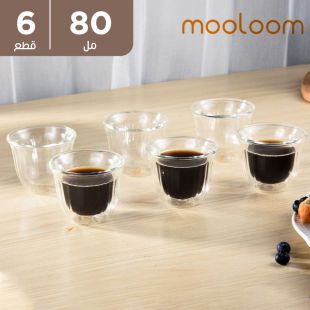 أكوب قهوة زجاجي مزدوج الجدار صناعة يدوية مع أطباق 6 حبة × 80 مل من Mooloom