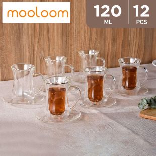 Handmade Double Wall Glass Tea Cups & Saucers 12 x 120 ml by Mooloom