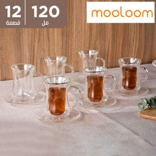 أكوب شاي زجاجي مزدوج الجدار صناعة يدوية مع أطباق 12 حبة × 120 مل من Mooloom