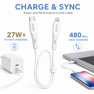 كيبل شحن سريع USB-A إلى IP بقوة 27 واط وطول 1 متر من Go-Des