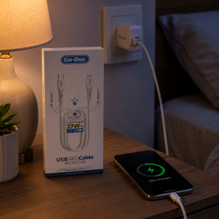 كيبل شحن سريع USB-A إلى Lightning بقوة 27 واط وطول 1 متر من Go-Des