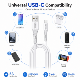 Go-Des Flash 5A USB-A to USB-C Fast Charging Cable 1m