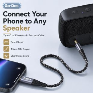 Go-Des Type-C to 3.5mm Audio Aux Jack Cable 1m