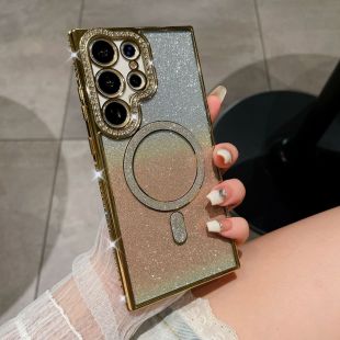 غطاء حماية لهاتف Samsung بتصميم لامع متدرج باللون الذهبي مع مُثبت مغناطيسي
