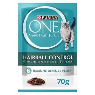 Purina One Hairball Control With Chicken In Gravy Adult Wet Cat Food 70g x 3