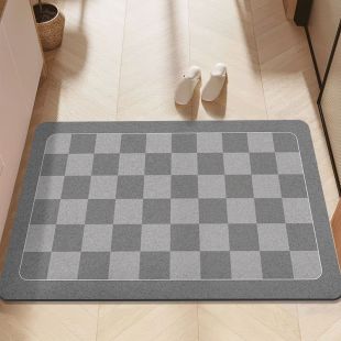 سجادة حمام ناعمة بتصميم Gray Plaid غير قابلة للانزلاق وسريعة الجفاف