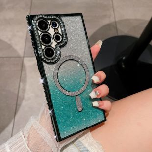 غطاء حماية لهاتف Samsung بتصميم لامع متدرج باللون الأخضر مع مُثبت مغناطيسي