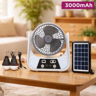 Portable Solar Fan with 2 LED Bulb 3000mAh