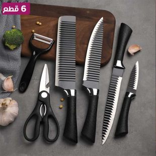 طقم سكاكين مطبخ  مع مقص ومقشرة 6 قطع