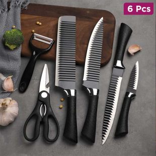 Pack of 6 Pcs Kitchen Knife Set with Scissors and Peeler
