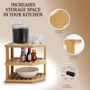 3 Tier Bamboo Kitchen Corner Organizer 25×24×24 cm