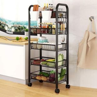 5 Tier Metal Kitchen Storage Organizer with Wheels 44×27×105 cm