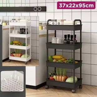 4-Tier Plastic Storage Cart with Wheels 37×22×95 cm