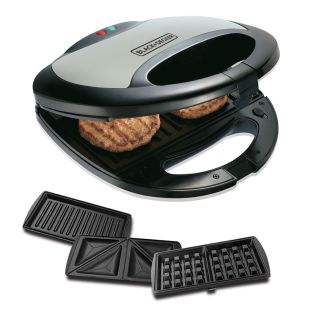 أداة تحضير الساندويش والوافل وشواية 3×1 بقوة 750 واط  من Black + Decker - منتج جديد / من غير كرتون