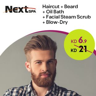 Hair Cut + Beard Shaving + Hair Oil Mask +facial steam scrub + Blow-dry for Men at Next Spa Salon