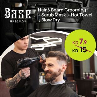 Hair & Beard Grooming + Scrub + Mask + Hot Towel + Blow-Dry at Base Salon & Spa