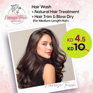 Hair Wash + Natural Hair Treatment + Trim & Blow-Dry for Medium Hair at Narcise Beauty Touch Salon