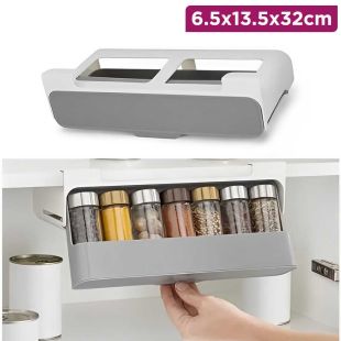 Hanging Adjustable Plastic Spice Jar Organizer Rack 6.5 x 13.5 x 32cm