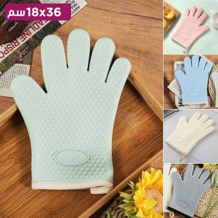 قفازات سيليكون عازلة للحرارة ومضادة للحرق للمطبخ بخمسة أصابع 36.5 × 18.5 سم