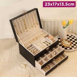 Multi-Layer Jewelry Box with Lock 23 × 17 × 13.5 cm