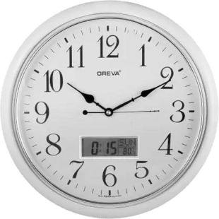 ساعة حائط كلاسيكية بعقارب وشاشة رقمية 40 × 40 سم