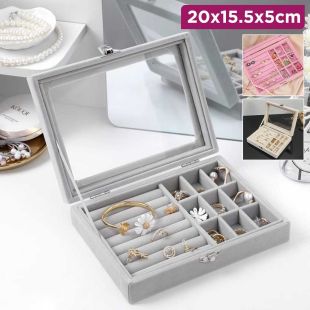 Velvet Jewelry Organizer Box with Transparent Lid 20×15.5×5 cm