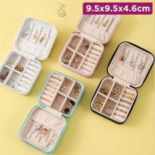 Mini Jewelry Organizer Box with Zipper 9.5×9.5×4.6 cm - Assorted Colors