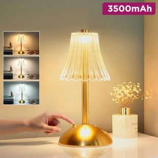 Cordless Rechargeable Table Lamp with Crystal Design 3 Light Modes