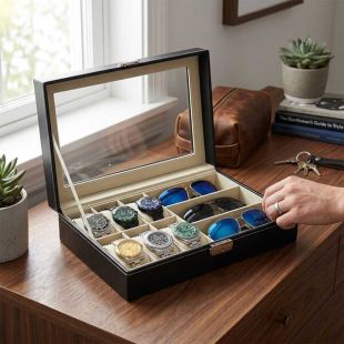 6-Slot Watch and Glasses Storage Box Sunglasses Display Case Organizer