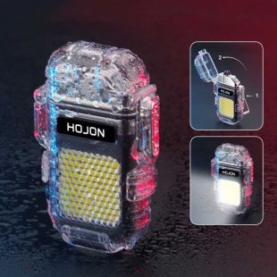 ولاعة شفافة مقاومة للماء بإشعال مزدوج مع كشاف LED